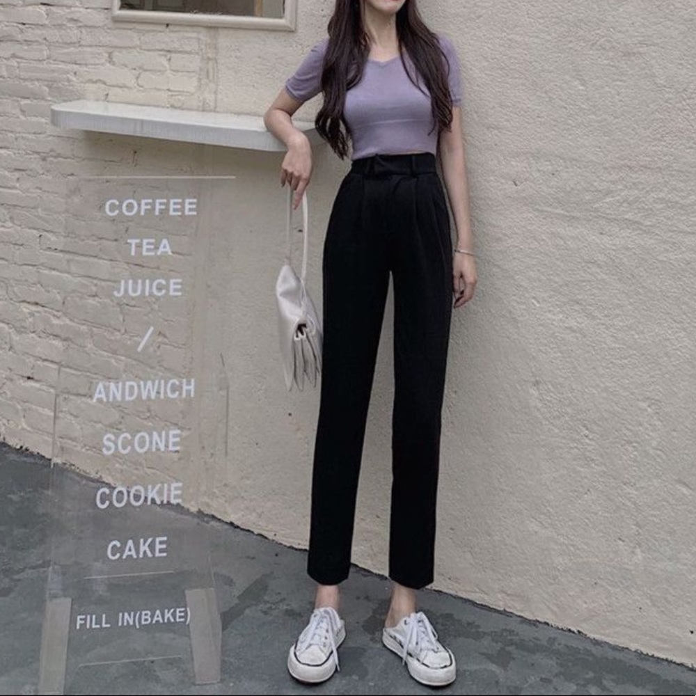 GINGER High-Waist Straight Leg Dress Pant Cropped